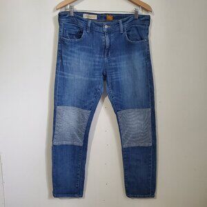 PILCRO Women's Size 31 Waist Pinstripe Knee Patch Stretch Straight Leg Jeans